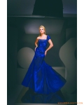 Deep Blue Sheath One-Shoulder Beaded Taffeta Evening Dress
