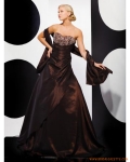 Coffee Sweetheart Strapless Beaded Taffeta Evening Dress