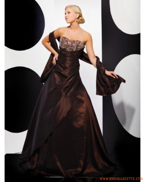 Coffee Sweetheart Strapless Beaded Taffeta Evening Dress