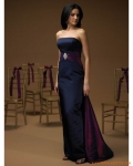 Deep Blue Sheath Column Strapless Beading Taffeta Evening Dress