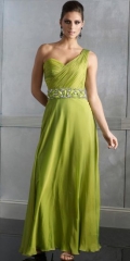 Long Green One Shoulder Vintage Evening Dress