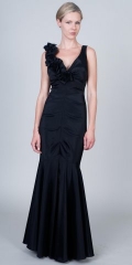 Long Black V-Neck Taffeta Evening Dress