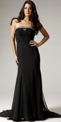 Long Black Strapless Taffeta Evening Dress