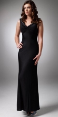Long Black V-Neck Taffeta Evening Dress
