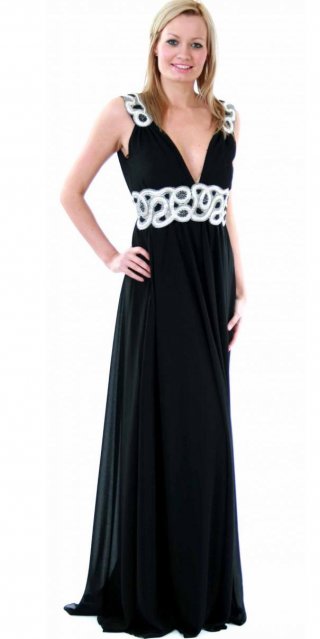 Black Long Silver Trimmed Evening Dress