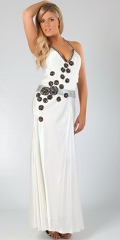 Long White Halter Taffeta Evening Dress