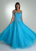 sweetheart floor length satin beading blue prom dress