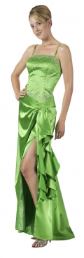 strap strapless floor length satin beading green prom dress