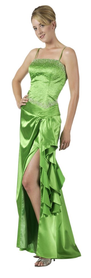 strap strapless floor length satin beading green prom dress