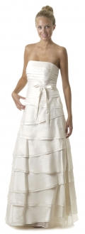 Elegant A-line strapless floor length off white prom dress