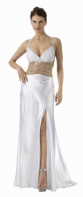 empire v-neck halter floor length beading white prom dress