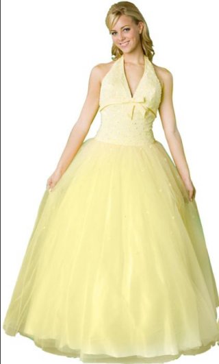 Halter Top Floor Length Organza Beading Ligth Yellow Prom Dress