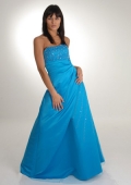 A-line strapless floor lenght satin beading blue prom dress