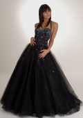 ball gown halter top floor length appliques black prom dress