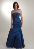 Modest A-line strapless floor length taffeta beaidng prom dress