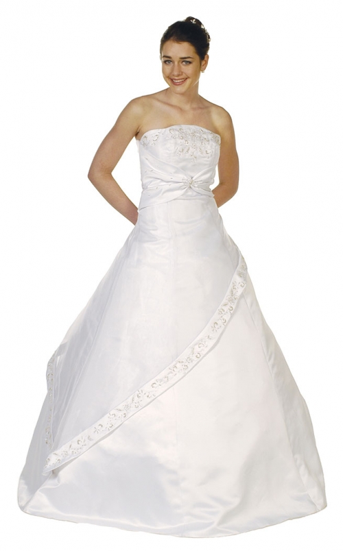 Modest ball gown strapless floor length beading wnite prom dress