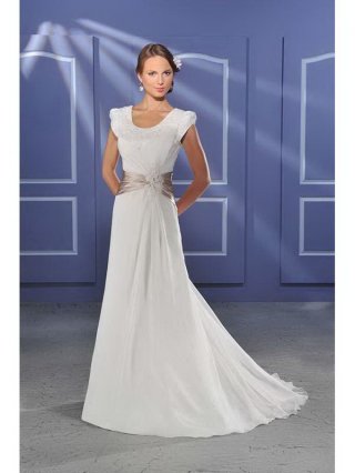 Warmth Floor Length A-Line Short Sleeves Sweep Train With Applique,Button Wedding Dresses WDresses01004