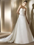 Warmth Floor Length A-Line Strapless Low Back Sweep Train With Embroidery Wedding Dresses WDresses00808