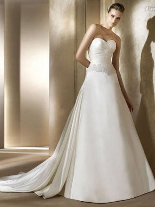 Warmth Floor Length A-Line Strapless Low Back Sweep Train With Embroidery Wedding Dresses WDresses00808