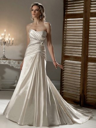 Warmth Floor Length A-Line Strapless Low Back Sweep Train With Sequins,Bowknot,Bandage Wedding Dresses WDresses00906