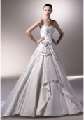 Taffeta Strapless Ruched Bodice with A line Skirt & Chapel Train (wd00232)