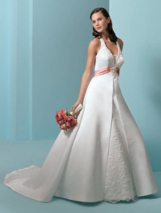 A line Strapless Chapel Train Wedding Dress (yz0206)