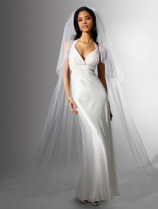Slim line Halter Sweep Train Wedding Dress (yz0212)
