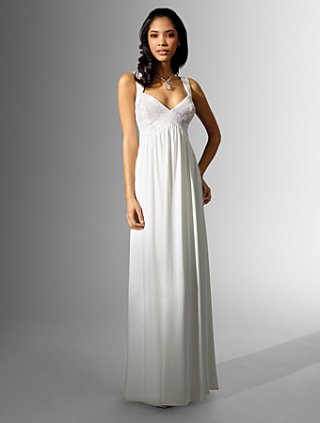 Slim line Straps Deep-V Floor Length Wedding Dress (yz0189)
