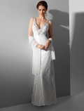 Slim line Straps Deep-V Floor Length Wedding Dress (yz0190)
