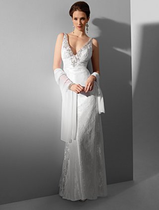 Slim line Straps Deep-V Floor Length Wedding Dress (yz0190)