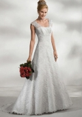 A-line Cap Sleeves Chapel Train Lace Wedding Dresses (ST0017)