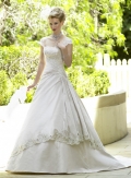 A-line Cap Sleeves Chapel Train Satin Wedding Dresses (ST0014)