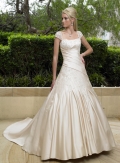 A-line Cap Sleeves Chapel Train Satin Wedding Dresses (ST0012)