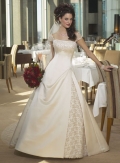 A-line Cap Sleeves Chapel Train Satin Wedding Dresses (ST0010)