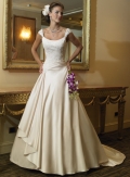A-line Cap Sleeves Chapel Train Satin Wedding Dresses (ST0009)