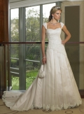 A-line Cap Sleeves Chapel Train Satin Wedding Dresses (ST0008)