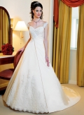 A-line Cap Sleeves Chapel Train Satin Wedding Dresses (ST0007)