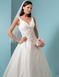 A-line Deep V-neck Chapel Train Satin Wedding Dresses (ST0001)