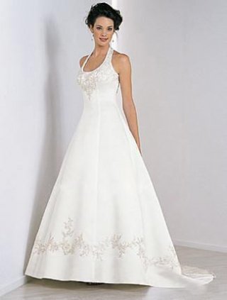 A-line Halter Chapel Train Satin Wedding Dresses (SV0217)