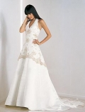 A-line Halter Chapel Train Satin Wedding Dresses (SV0216)