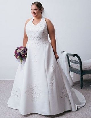 A-line Halter Chapel Train Satin Wedding Dresses (yz0220)