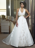A-line Halter Chapel Train Satin Wedding Dresses (yz0221)