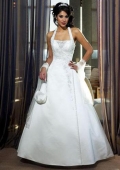 A-line Halter Chapel Train Satin Wedding Dresses (SV0212)