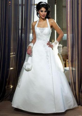 A-line Halter Chapel Train Satin Wedding Dresses (yz0222)