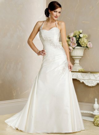 A-line Halter Chapel Train Satin Wedding Dresses (SV0211)