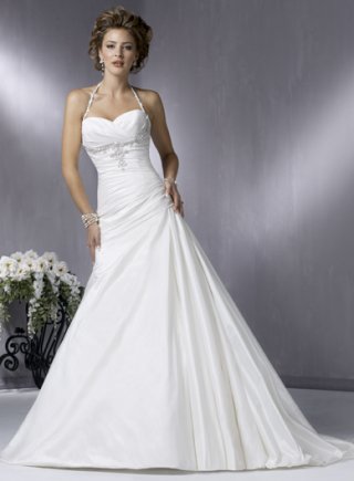 A-line Halter Chapel Train Taffeta Wedding Dresses (yz0224)