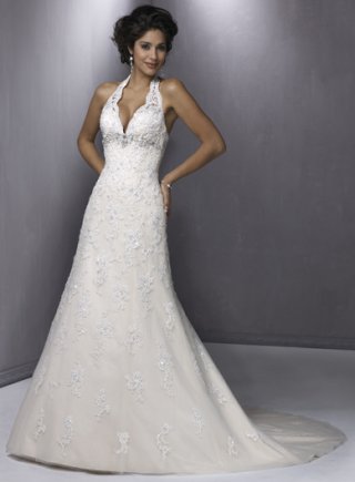 A-line Halter Satin Lace Wedding Dresses (yz0225)