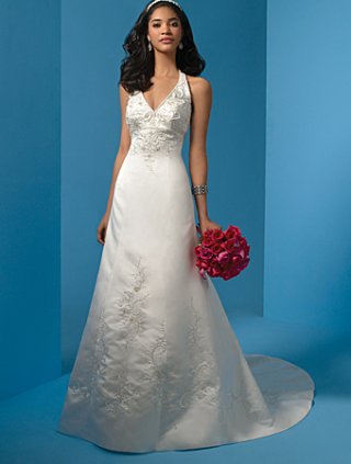 A-line Halter Semi-Cathedral Train Wedding Dresses (yz0228)