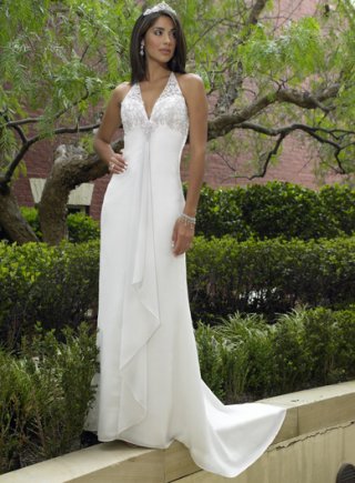 A-line Halter Sweep Train Chiffon Wedding Dresses (yz0231)