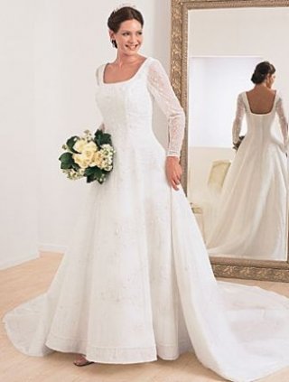 A-line Long Sleeves Scoop Satin Wedding Dresses(MZ0701) (yz0192)